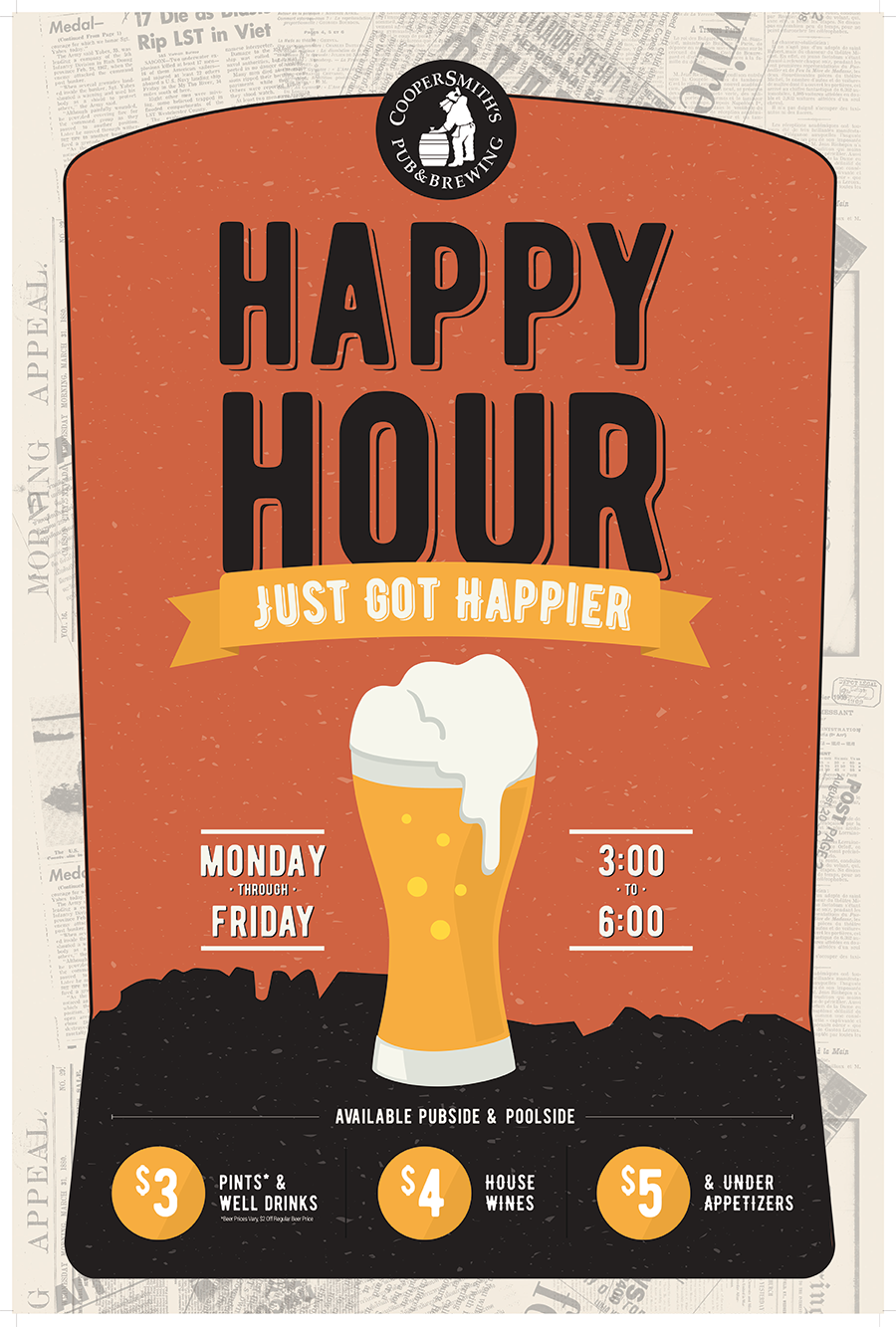 CooperSmith's Happy Hour Daily - Monday through Friday 3-6PM
